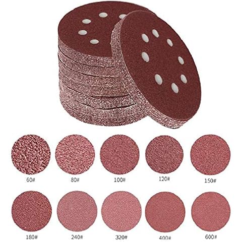 100 Pieces 5 Inch With 8 Holes Dustless Hook-and-Loop Circular Sanding Discs Sandpaper Assorted from 60 to 600 Grits Cover