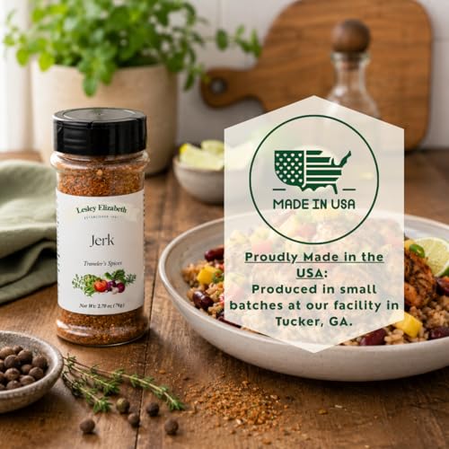 Image of Lesley Elizabeth Jerk Traveler's Spices - Authentic Caribbean Jerk Seasoning Blend for Chicken, Pork, Seafood & Veggies | Bold Heat & Island Flavor | Gourmet Rub for Grilling & Cooking