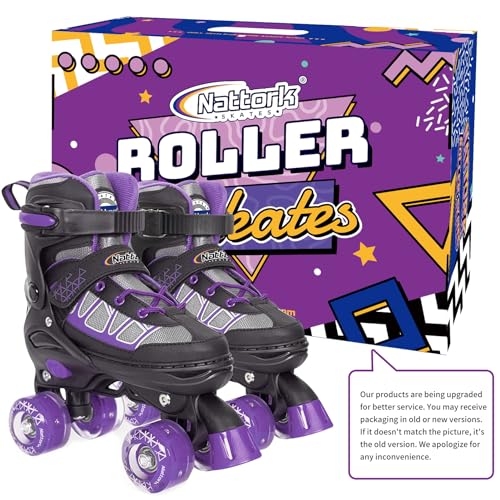 Image of Kids Roller Skates for Girls, Purple Adjustable Rollerskates with Light Up Wheels for Teens Youth Ages 6-12 10 11 12, Beginners Outdoor Sports Toys, Best Birthday Gift for Girls Kids
