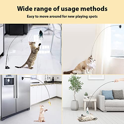 Leo's Paw Interactive Bird Simulation Cat Toy Set Realistic Colorful Feathers Bells On Wand Self-Holding Suction Base Stimulating Real-Life Flying Bird Impression Hunting Exercise Play (W. 5 Birds) #TOP3