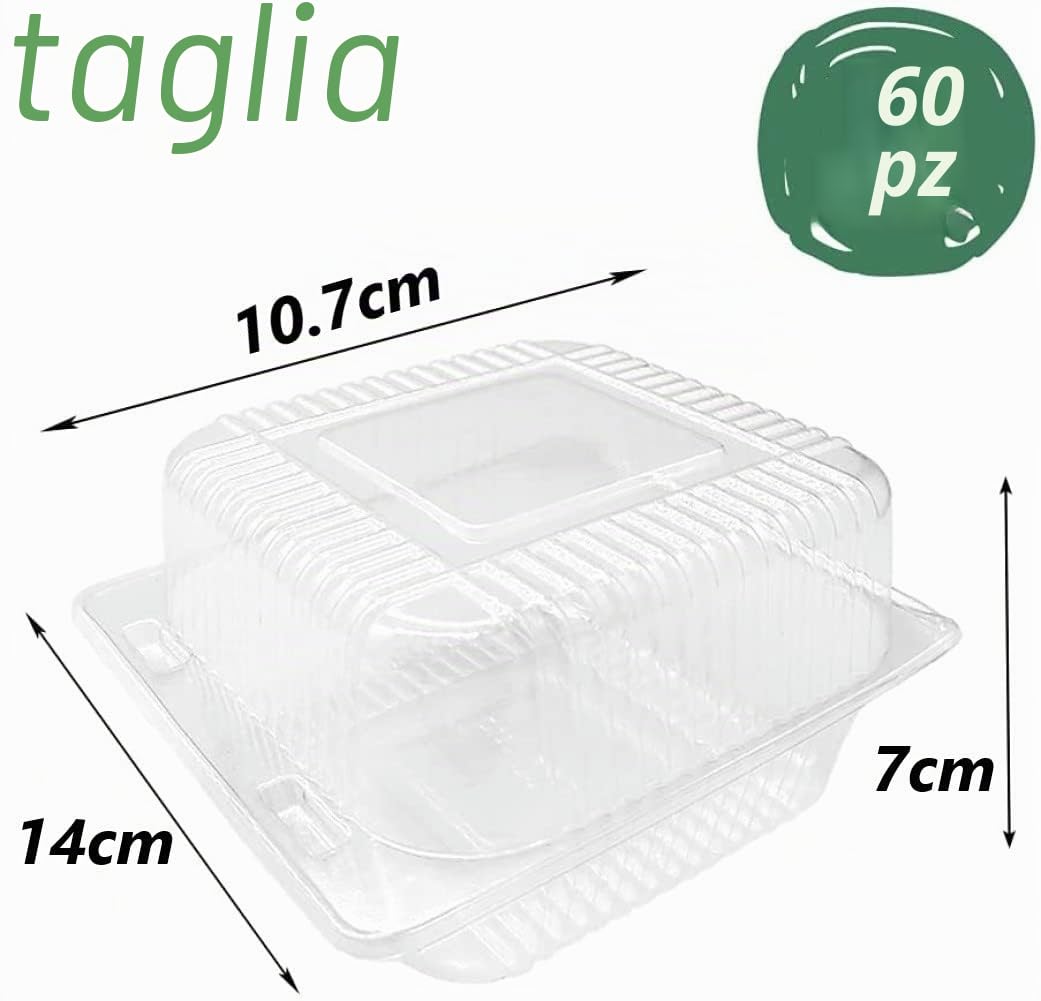 KAHEIGN 60 Pezzi Scatole per Fette Di Torta, 14cm x 10cm Scatole Singole per Cheesecake Scatole per Cupcake A Conchiglia Contenitore per Alimenti Con Cerniera In Plastica Trasparente con Coperchi