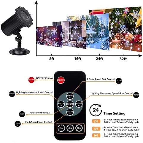 Christmas Projector Lights Outdoor, LED Snowflake Projector with Remote Control, Waterproof Xmas Projector Outdoor Snow Fall Projector, Indoor Outdoor Decorations for Christmas Gift Party Halloween