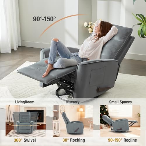 Sillón Recliner Giratorio Plegable Gris Oscuro miniatura 3