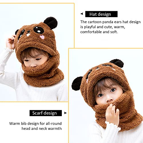 Kids Winter One Piece Hat and Scarf, Unisex Warm Fleece Hat Neck Warmer Hood Cap with Bear Ears for 5-8 Years Old Girls Boys3