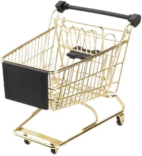 Mini carro de compras del oro, carro de compras simulado del supermercado del metal, conveniente para el almacenamiento de los cosméticos y de los