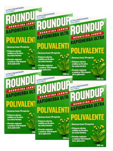 ROUNDUP Herbicida concentrado 1500ml (6x250ml) para todo tipo de malas hierbas | Herbicida de contacto Secante similar al Glifosato |
