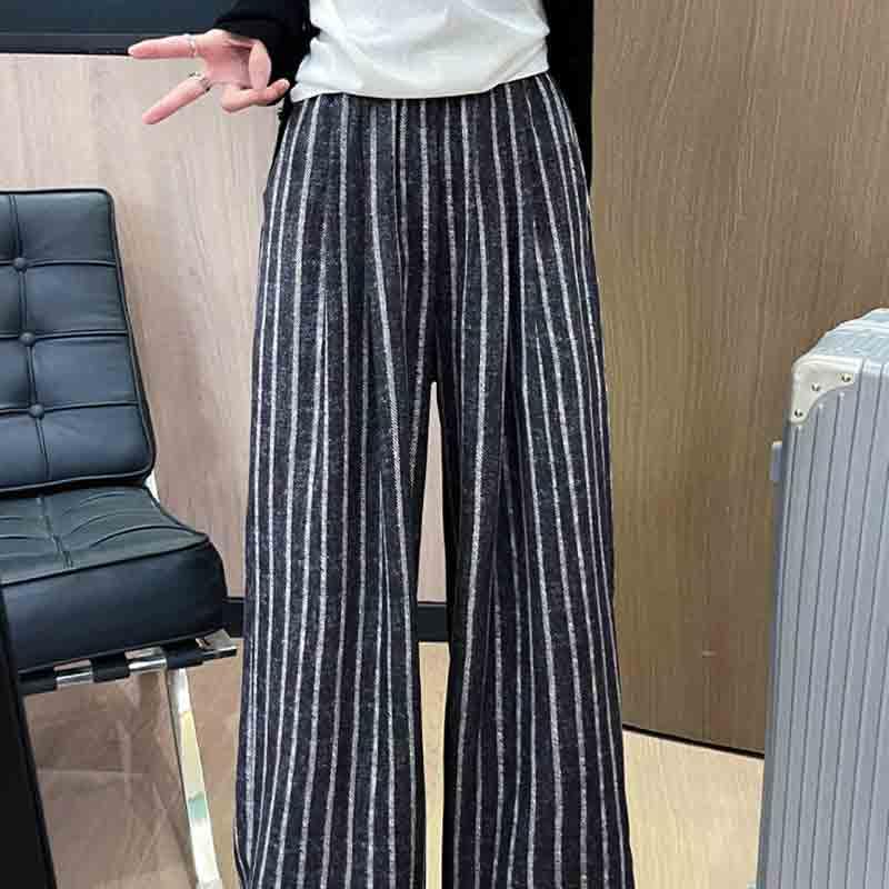 Women's Vertical Striped Wide Leg Casual Floor Length Pants with a Slimming Effect and Straight Leg Length Pants4