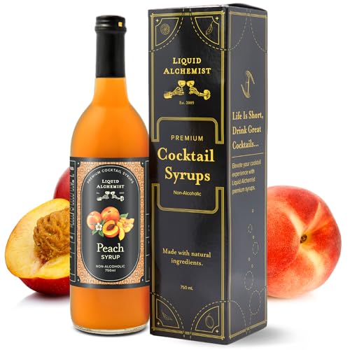 Image of Liquid Alchemist Peach Syrup for Drinks - Real Ingredients Make our Peach Puree for Cocktails a Perfect Bellini Mix - Our Flavored Syrup is Non-GMO & Vegan (25.4 oz)
