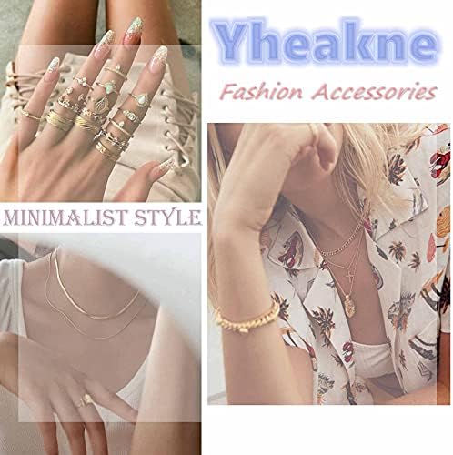 Yheakne Punk Layered Figaro Chain Necklace Gold Snake Chain Choker Necklace Chunky Herringbone Necklace Vintage Layering Curb Chain Necklace Jewelry for Women and Girls Gifts for Her