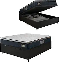 Cama Box Baú Casal Colchão Espuma D45 Pillow Top Strong 138x188x65cm Cinza/preto Hellen - Suporta até 150kg por Pessoa