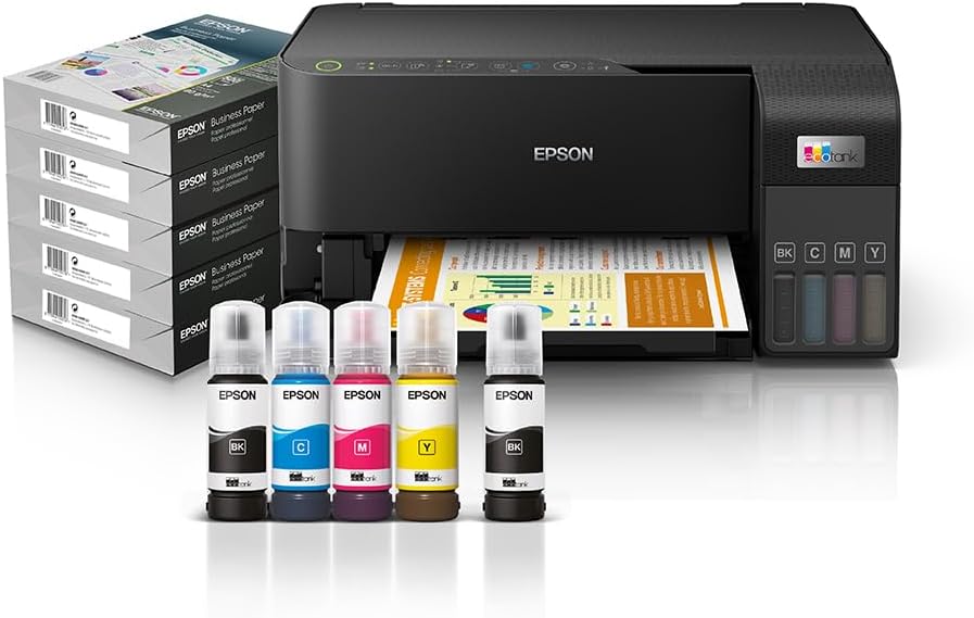 EcoTank L3550 Home Ink Tank Printer, High-speed A4 colour 3-in-1 printer with Wi-Fi Direct, Photo Printer, with Smart App connectivity,Black + FREE Business Paper box