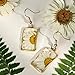 Dainty Pressed Daisy Earrings for Women 14K Gold Plated Resin Flower Dangle Earrings Handmade Statement Rectangle Dry Flower Jewelry