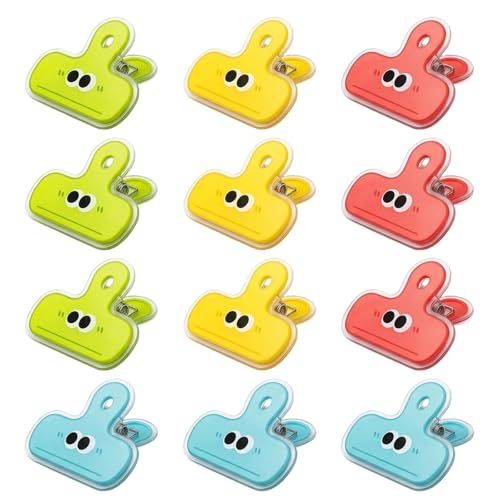 Image of 12PCS Cartoon Funny Face Packet Sealer Clips - Reusable Set for Food Storage, Sealing Snacks, and Kitchen Organization
