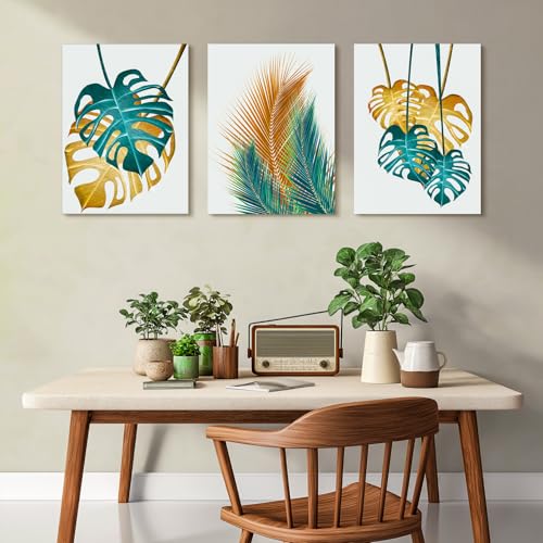 Toile monstera doré et vert pour decoration murale salon moderne - 3