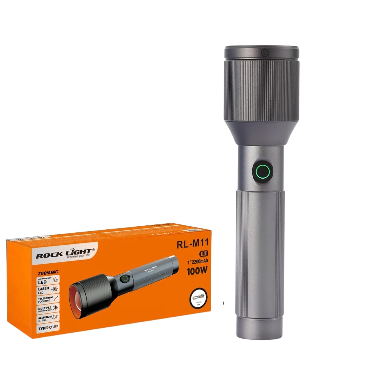 TEQO by Rock Light Rechargeable Torch Light High Power,3 Light Modes, 20W, 2000 mah Battery,Telescopic Zoom, LED Flashlight, Long Distance Range, for Home,Outdoor & Emergency Use (Grey)-image-42