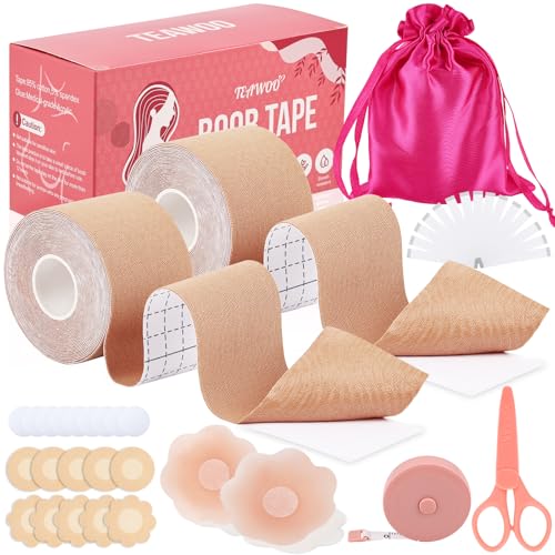 Boob Tape Kit - BoobTape for Breast Lift, 2 Body Tape, 4 PCs Silicone Breast Petals, 20 PCs Satin Nipple Stickers, 36 PCs Double Sided Tape, Boobtape for A-G