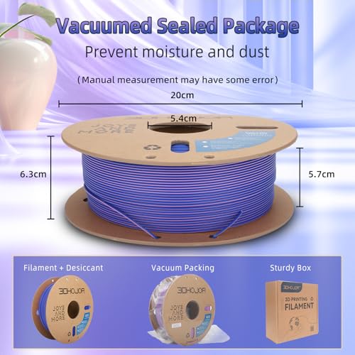 Image of 3DHoJor Dual Color Matte PLA 3D Printer Filament 1.75mm 2 in 1 Coextrusion 1KG Spool (2.2lbs) Multicolor PLA with Smooth Matte Finish for FDM 3D Printers - Purple Blue
