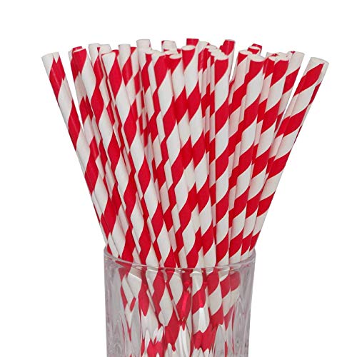 LUXENTU Strohhalme Trinkhalme aus Papier - 100, 300, 500 oder 1000 Stück - (100 Stück, Rot/Streifen) Cover