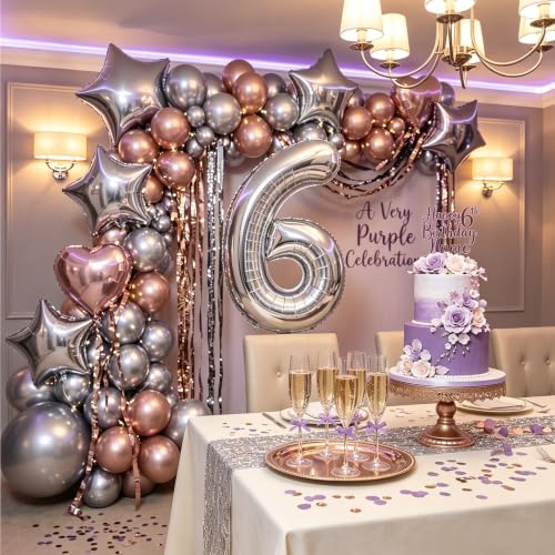 Image of Number Balloons Silver Party Balloon - Giant Number 6 Balloon, 40 Inch Large Balloon for Birthday Decorations, Silver Party Supplies for Anniversary