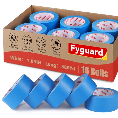 Image of 16 Rolls Blue Painters Tape 2 Inch Wide 1.89In x 880Yd Blue Masking Tape Bulk for Walls Home Improvement Masking DIY Crafts
