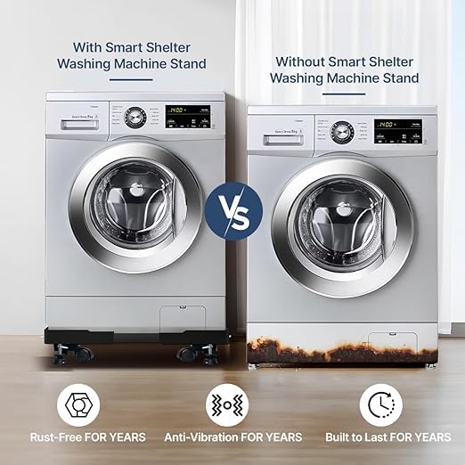 Image of CARE N TOUCH Adjustable Washing Machine Stand with Wheels | Front & Top Load 7kg-10kg Trolley | Fridge & Cooler Stand | Anti-Vibration Rust-Proof Metal Base | Up to 170 KG Black