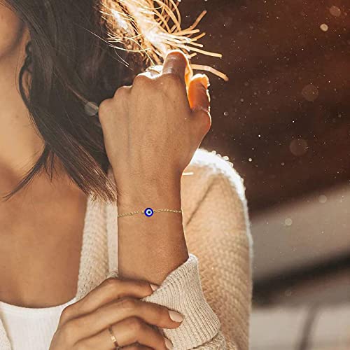 Dainty Evil Eye Bracelets for Women, Gold Plated Adjustable Evil Eye Lucky Amulet Chain Bracelet Jewelry Gifts3