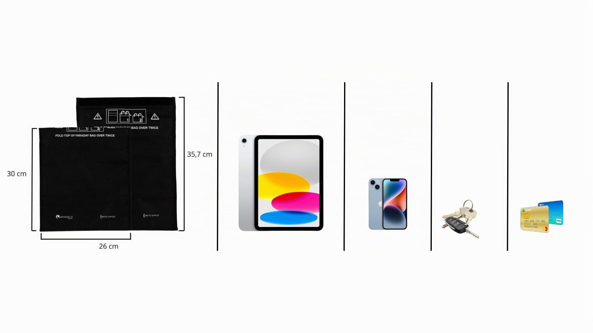 Faraday - Bolsa para tabletas y teléfonos, Bolsas Grandes Faraday para iPad, Bolsa de Bloqueo RFID, Bloqueador de señal para teléfono Celular, antirastreo, antipiratería, antiespionaje | Bloquea RFID, GPS, NFC, Wi-Fi y Bluetooth, detiene el robo sin llave