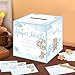 51 Pcs Bear Diaper Raffle Tickets with Diaper Raffle Card Box for Baby Shower Supplies, Blue Bear Themed Insert Card, Advice and Wishes Insert Ticket