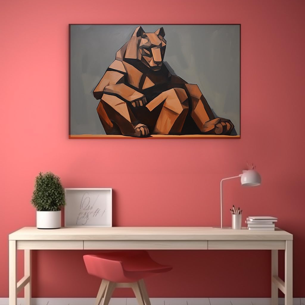 Canvas for Living room. Fierce Geometry: How a Lion Painting Captivates with Color and Shape, 27 x 18 inch Canvas Wall Art - Nature Home Decor - 69x46 cm (27x18 inch)