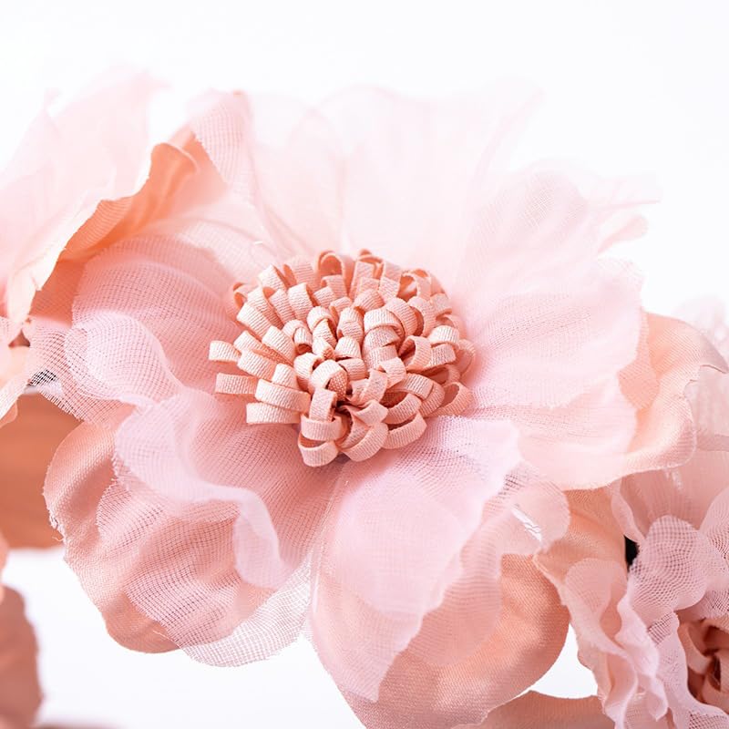 Bethynas Baby Girls Flower Cluster Headband Soft Lace Cloth Floral Head Wear for Wedding Party Cute Flower Hair Band for Toddlers Flower Girls (Pink) - Image 3