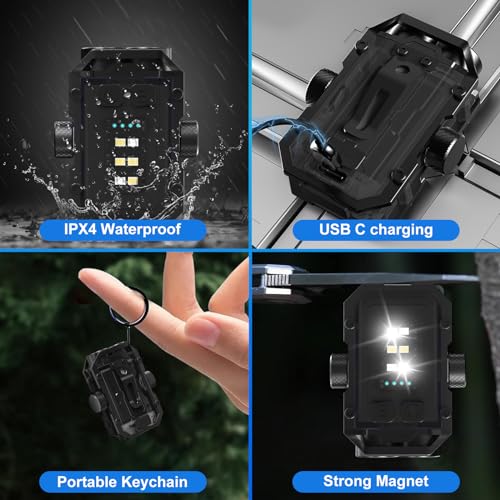 Image of Mini Keychain Flashlight with Clip, LED 360 Degree Rotate Magnetic EDC Key Chain Light with COB Sidelight, USB C Rechargeable Small Multi-Use Mechanics Light for Work Car Repair, lumens