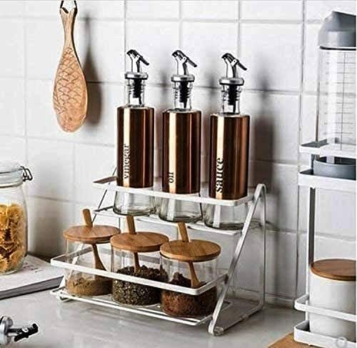 appeasy Metal 2 Step Countertop Step Shelf Kitchen Rack for Spice Storage Container (White) 18D x 26.1W x 18.2H Centimeters 3