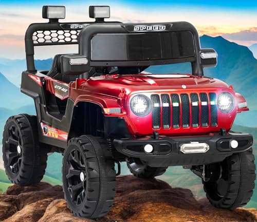 Image of Driving EV Cars for 1, 2, 3, 4, 5, 6 Years | Remote + Steering + Mobile App Control | Kids Jeeps (Entery Level Jeeps [2-6 Years]- Thar, Red)