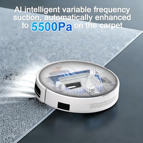 Image of Robot Vacuum and Mop Combo,5500Pa Strong Suction,Anti-Tangle Brushless Inlet 2 in 1 Super Thin Robotic Vacuum with App /Remote /Voice Control, Self-Charging,for Pet Hair, Hard Floor, Low-Pile Carpet-W