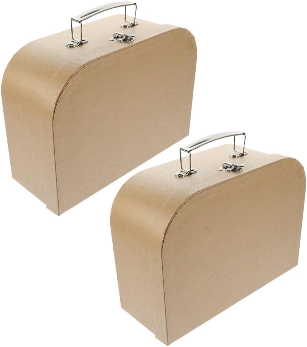 TOYANDONA 2pcs Kraft Paper Jewelry Storage Box with Handle Portable Small Suitcase for Wedding Favors and Stationery Organization