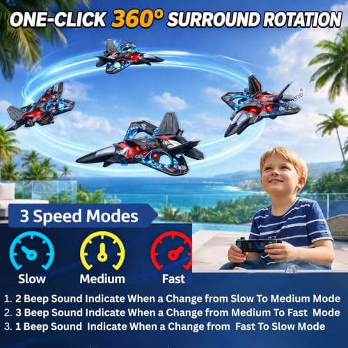 Image of GRAPHENE Remote Control Airplane for Kids RC Fighter Jet Plane Toy LED Lights 360 Flip Stunt Roll Hovering Spinning Stable Flight Easy to Fly Foam Aircraft Glider Hobby Toy Boys Girls Adults