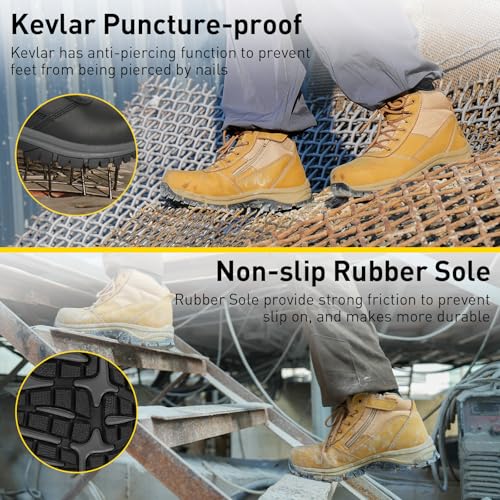 OUXX Mens Work Boots, Side Zipper, Steel Toe Shoes, Anti-Slip Rubber Sole, Puncture-Proof(OX2518)4