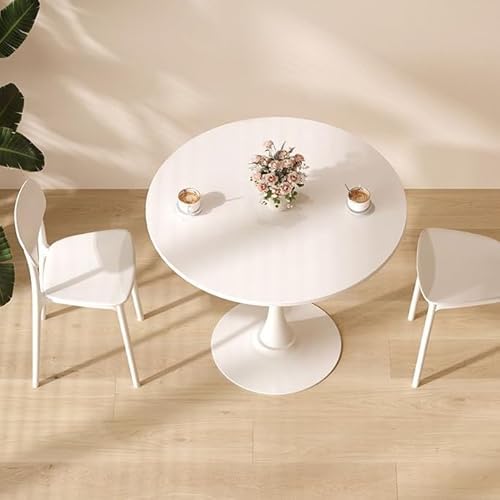 31.5-Inch Round Dining Table, Modern Tulip Kitchen Table with MDF Top and Steel Base, Round Dining Table for Small Spaces, Bistro Table for Dining Room or Kitchen (White(31.50)-2)