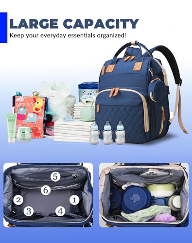 Image of Diaper Bag with Changing Station, Waterproof 3 in 1 Diaper Backpack with Foldable Changing Pad, USB Charging Port, Large Travel Backpack for Mom & Dad, Baby essentials-Blue