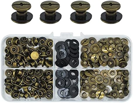 JJWNMLL 60 Set Chicago Screw Post M5x6mm Binding Screw Kit, Cross Head with Metal Rivets for DIY Book Scrapbook Binding, Replacement Repair Kit, Craft, Collar, Seat Belt, Leather Craft - Bright Black