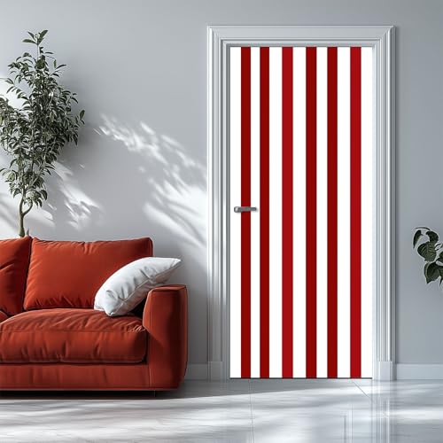 Pegatinas de Pared Rayas Geométricas Rojas 90x200 cm Blanco Adhesivo Vinilos Puerta Pegatina Pared Murales para Cocina Sala de Baño Habitación Decorativos