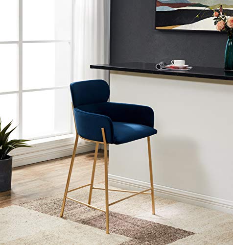 Safavieh Couture Home Collection Charlize Navy Velvet/Gold 26-Inch Kitchen Dining Counter Stool (Fully Assembled) #TOP12