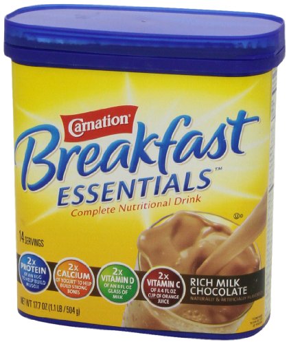 Image of Carnation Breakfast Essentials Powder Drink Mix, Rich Milk Chocolate, 17.7 Ounce Jar (Packaging May Vary) (Pack of 2)