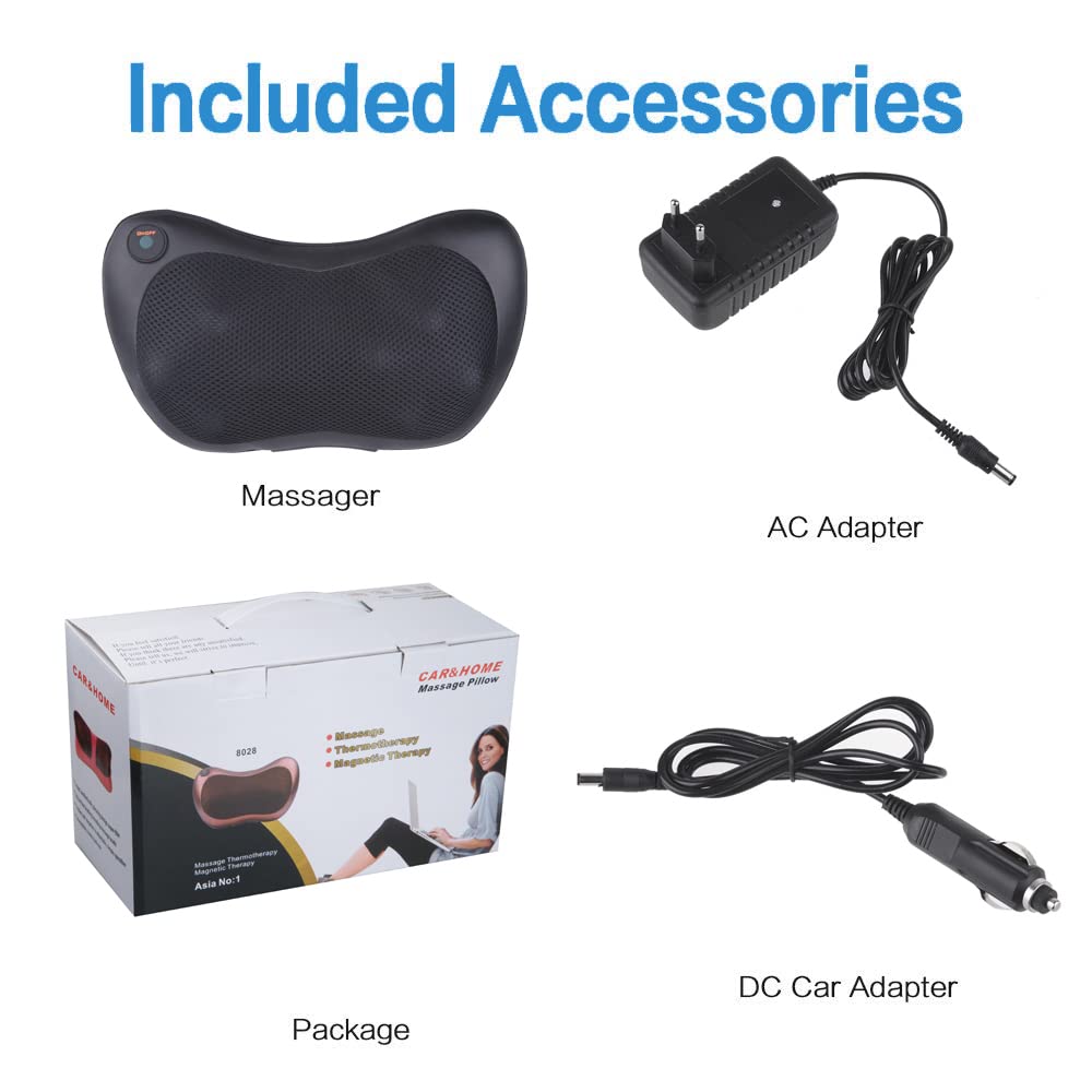 Masajeador Almohada Cojín de Masaje Eléctrico con 8 Rodillos 3D Masajeador para Relajación de Fatiga en Casa, Oficina (Negro)
