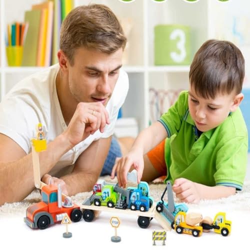 Image of Wudly Construction Truck Toy Set for Kids - Big Size Vehicles with Crane, Fire Truck & Figures - Realistic Construction Site Toy Playset for Boys & Girls Ages 3+