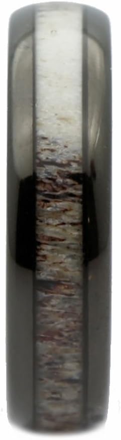 Custom Engraved 6mm Deer Antler Inlay Black Plated or Polished Tungsten Carbide Comfort Fit Ring