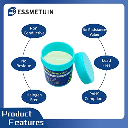 Essmetuin Rosin Paste Flux, No Clean Lead Free Rosin Soldering Paste For Phone Board Repair, Electric Soldering, PCB And BGA 3.5oz 100GR/Bottle With RoHS And Halogen Free