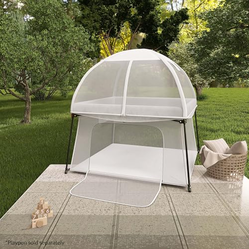 Image of Dream On Me Ziggy Canopy - Dove White, Compatible with Ziggy Square Playpen, UV, Rain & Bug Protection, Foldable & Travel-Friendly