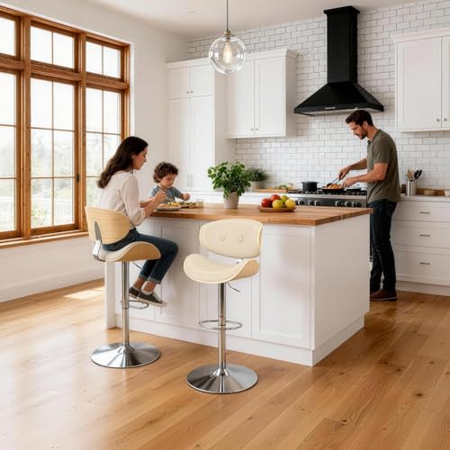 Image of Adjustable Swivel Bar Stools Chair,Counter Height Bar Stools with Back,350 LBS PU Leather Bar Stool for Kitchen Island,Upholstered Pub Stools with Footrest (Beige, Set of 2)