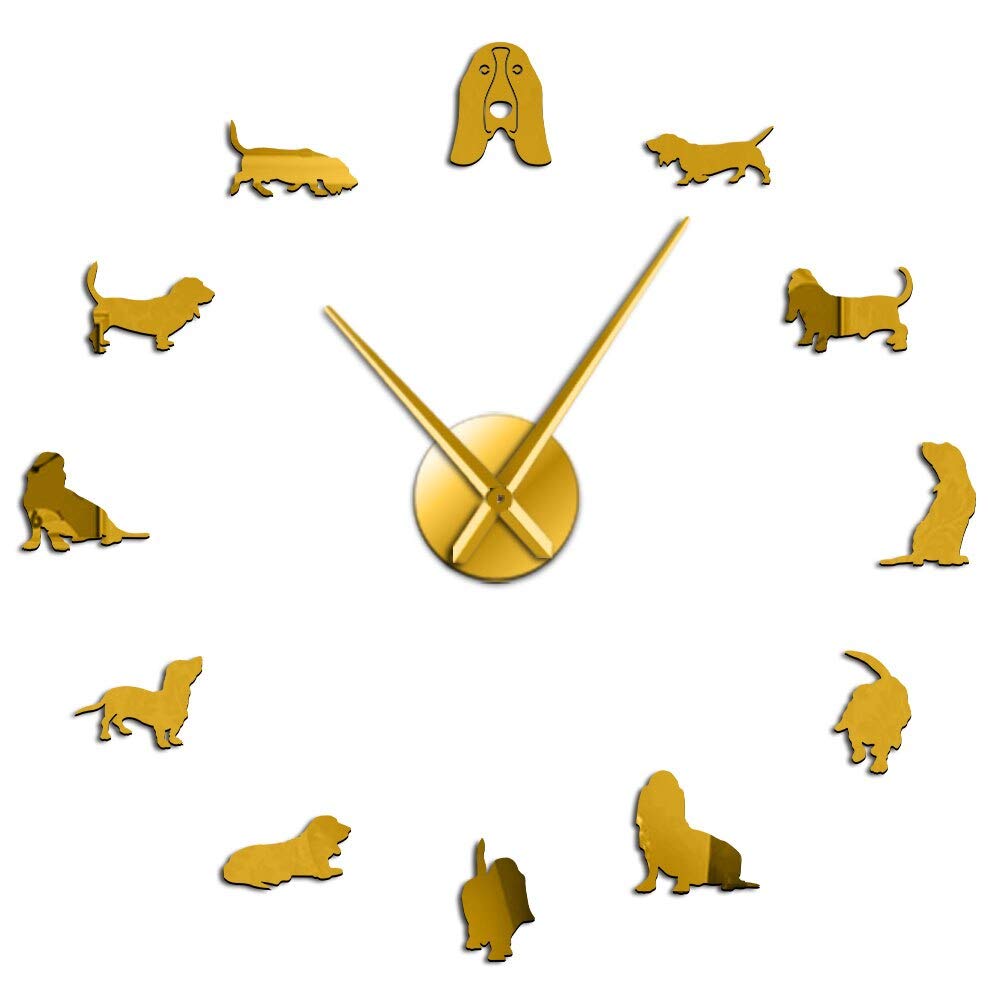Horloge murale animalerie Basset Hound montre murale chien or 70cm
